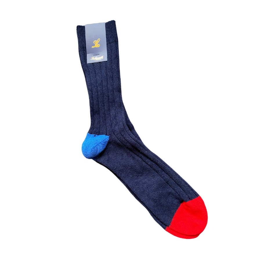 Leathersmith of London Socks | Ribbed Cashmere Socks Navy