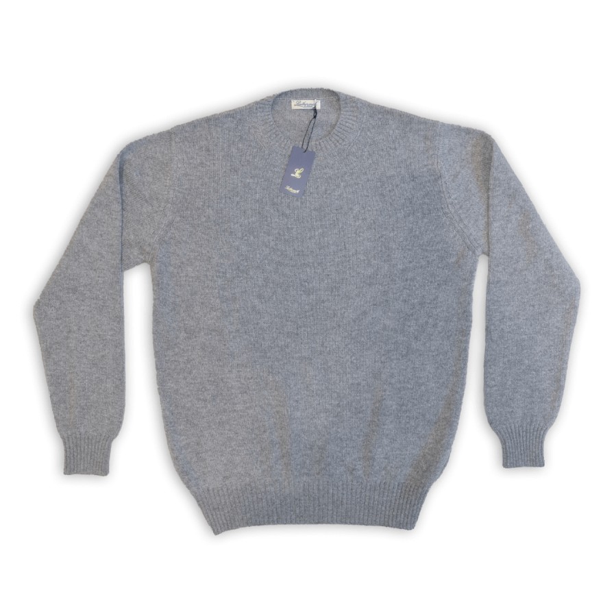 Leathersmith of London Knitwear | Crew Neck Cashmere Sweater Grey