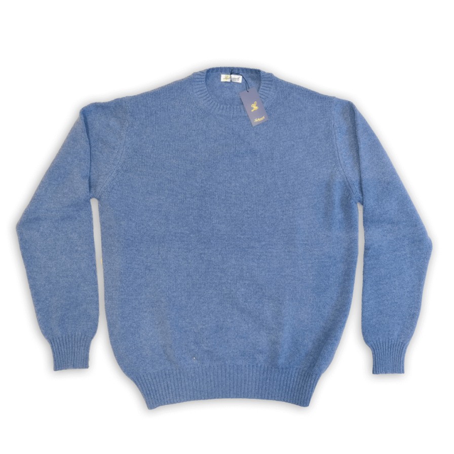 Leathersmith of London Knitwear | Crew Neck Cashmere Sweater Soft Denim