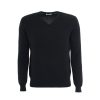 Leathersmith of London Knitwear | Cashmere Vee Neck Sweater - Black