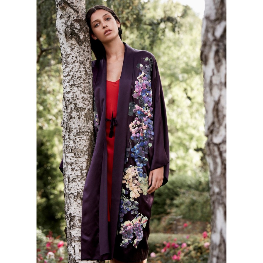 Alice Archer Coats | Gianna Silk Embroidered Long Kimono