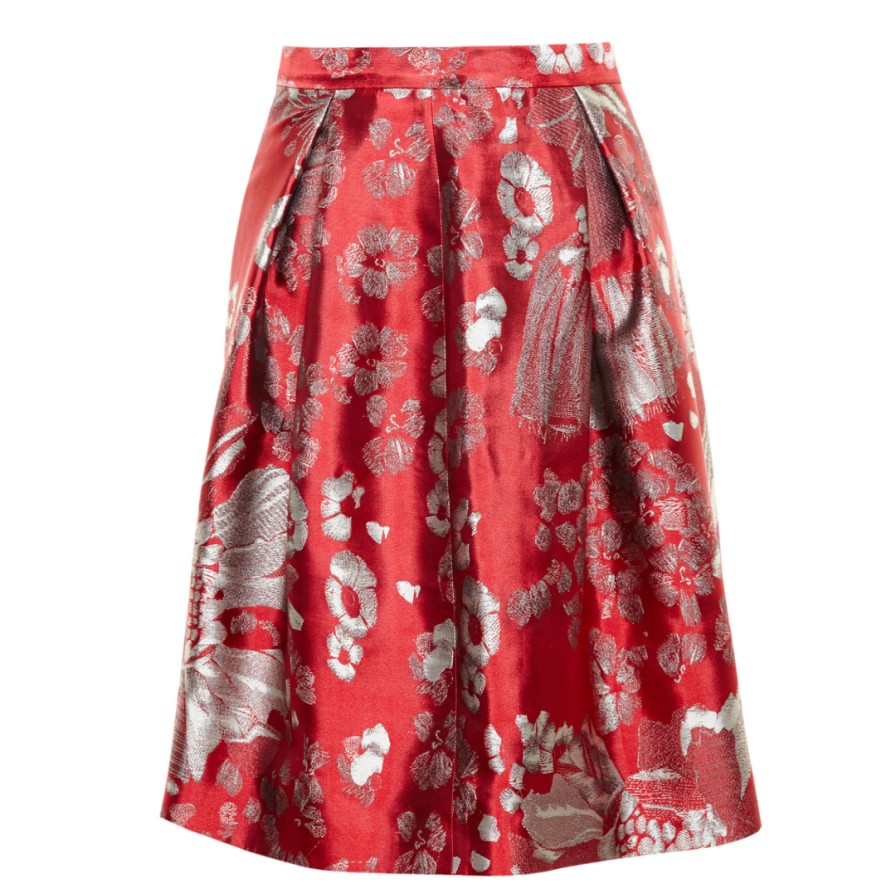 Alice Archer Skirts | Beth V Floral Jacquard Skirt - Red