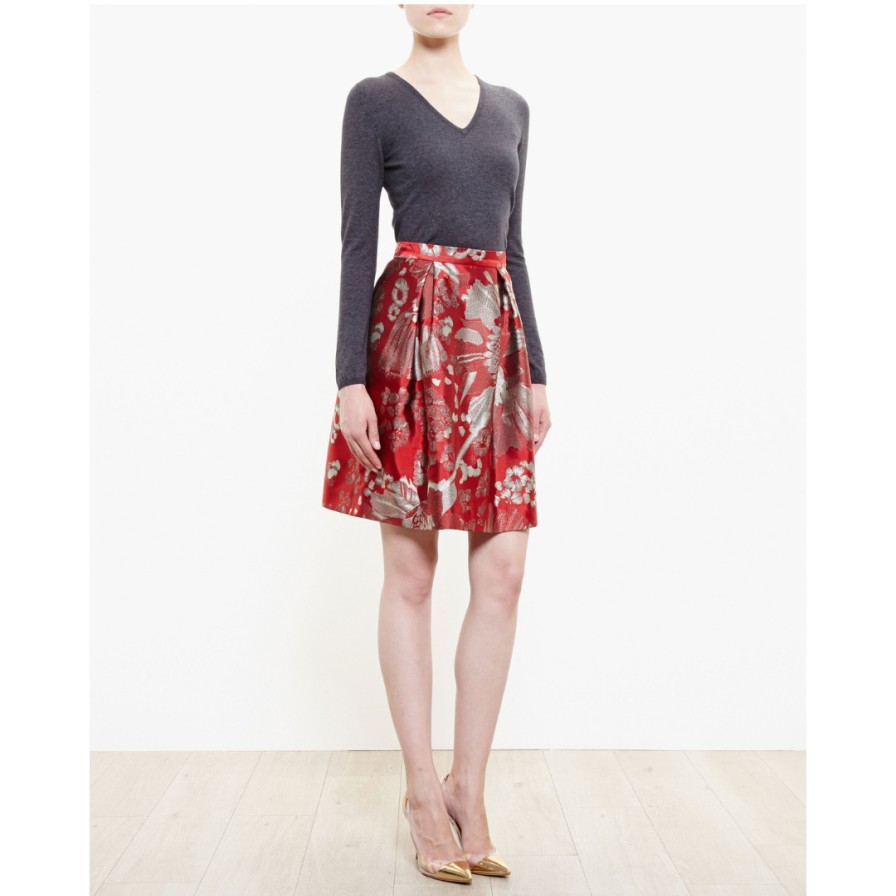 Alice Archer Skirts | Beth V Floral Jacquard Skirt - Red