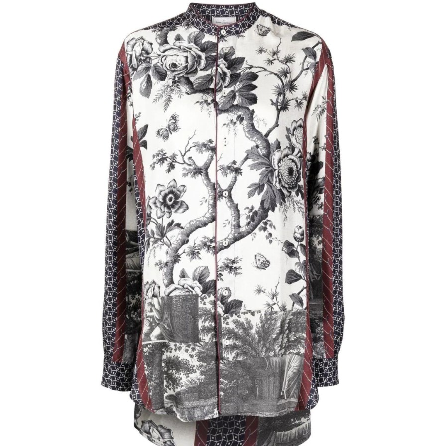 Pierre-Louis Mascia Tops | Aloe Silk Printed Shirt Grey/Blue