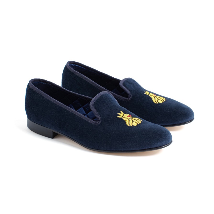 Leathersmith of London Shoes | Velvet Slippers - Navy