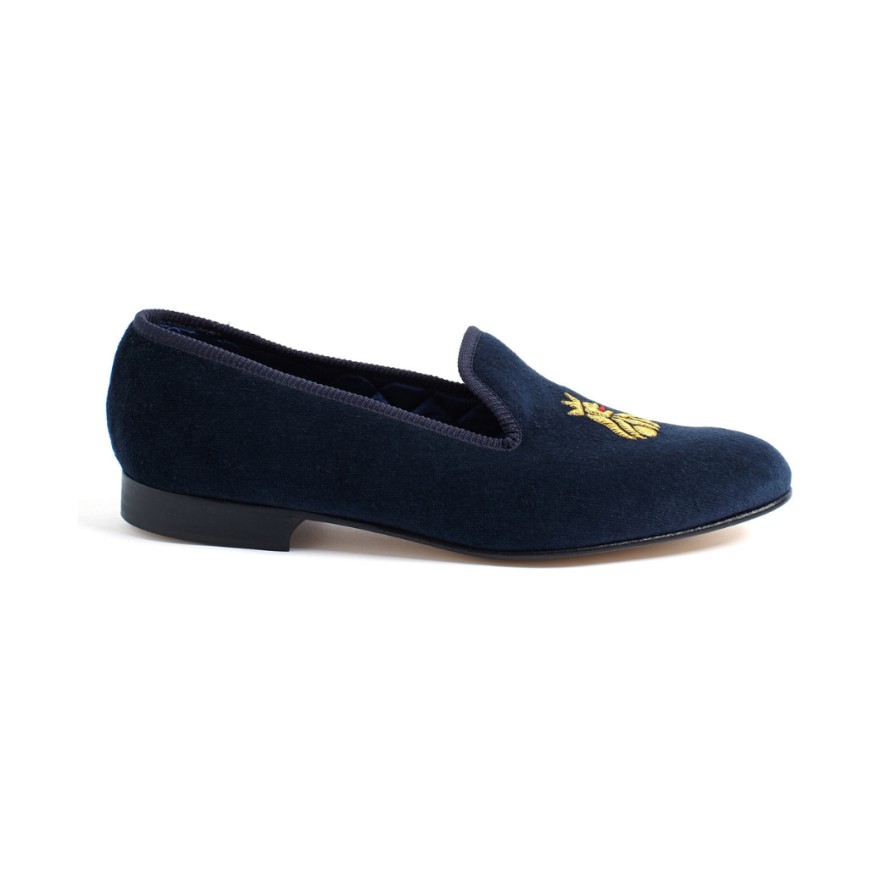 Leathersmith of London Shoes | Velvet Slippers - Navy