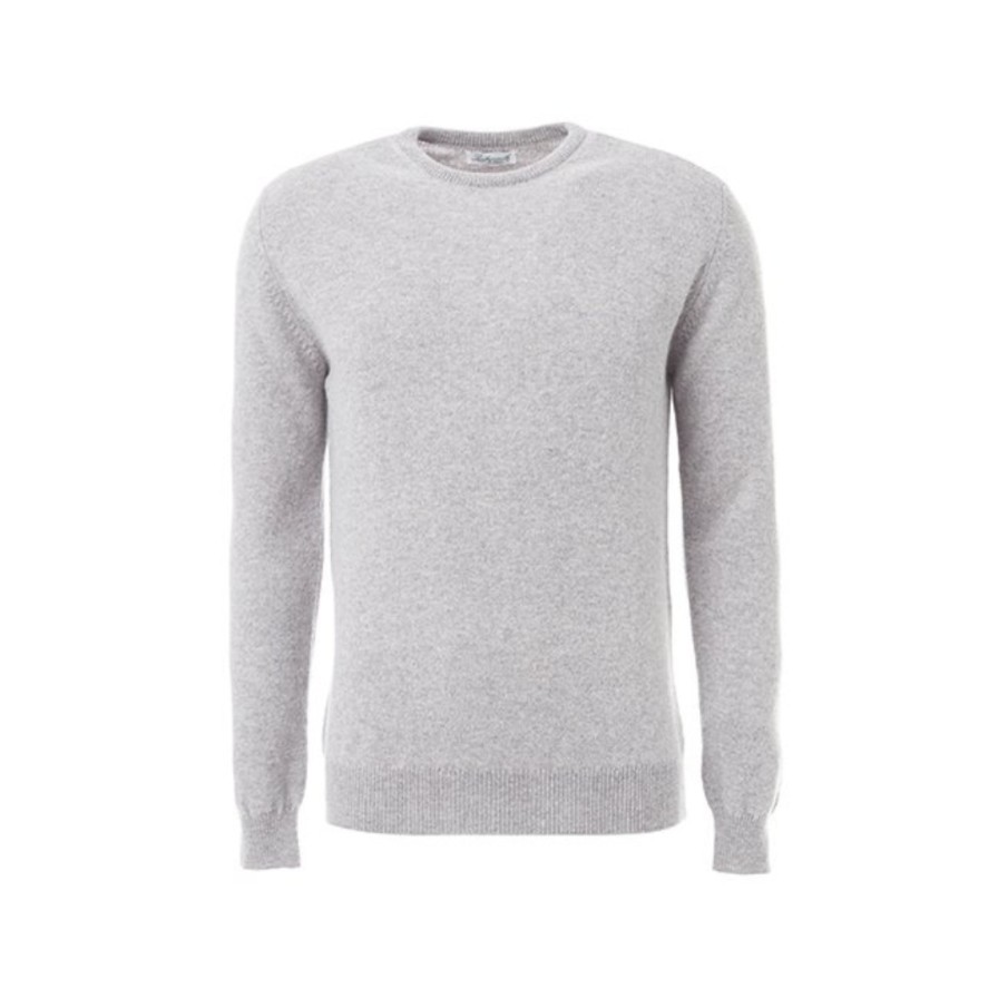 Leathersmith of London Knitwear | Grey Wool Round Neck Sweater