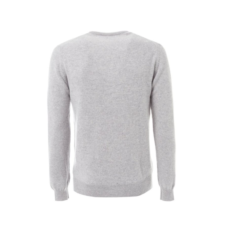 Leathersmith of London Knitwear | Grey Wool Round Neck Sweater