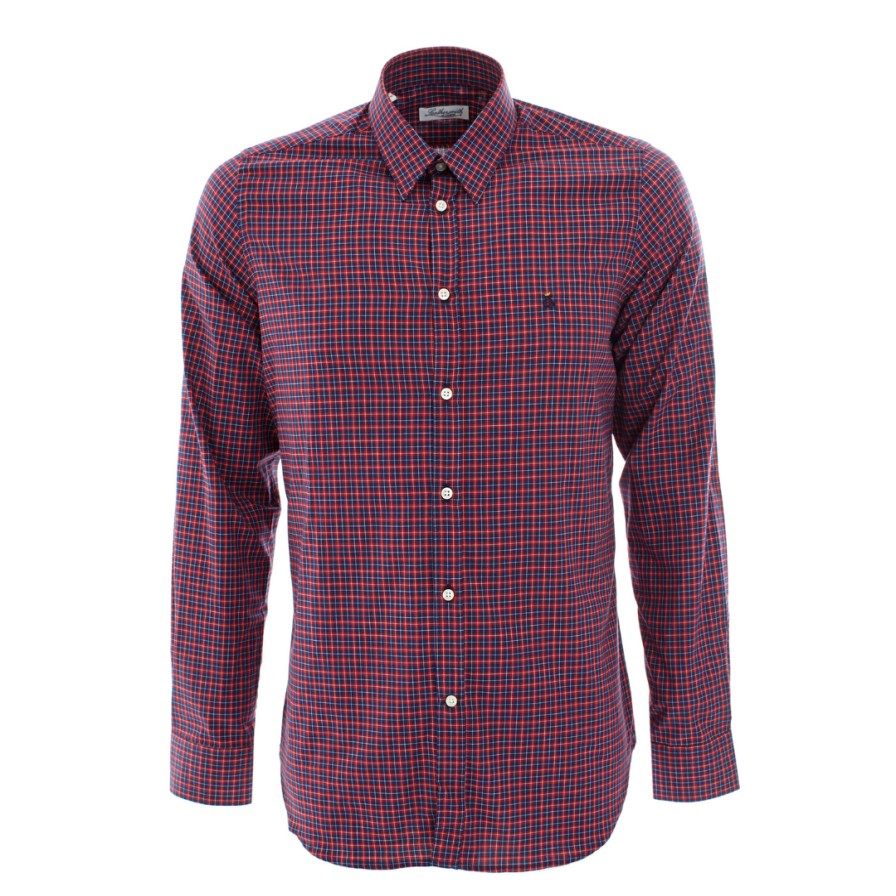 Leathersmith of London Shirts | Red/Navy Check Shirt