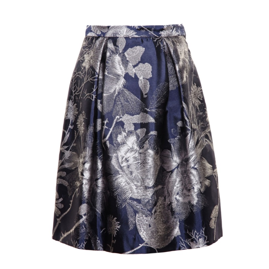 Alice Archer Skirts | Beth V Floral Jacquard Skirt - Midnight Blue