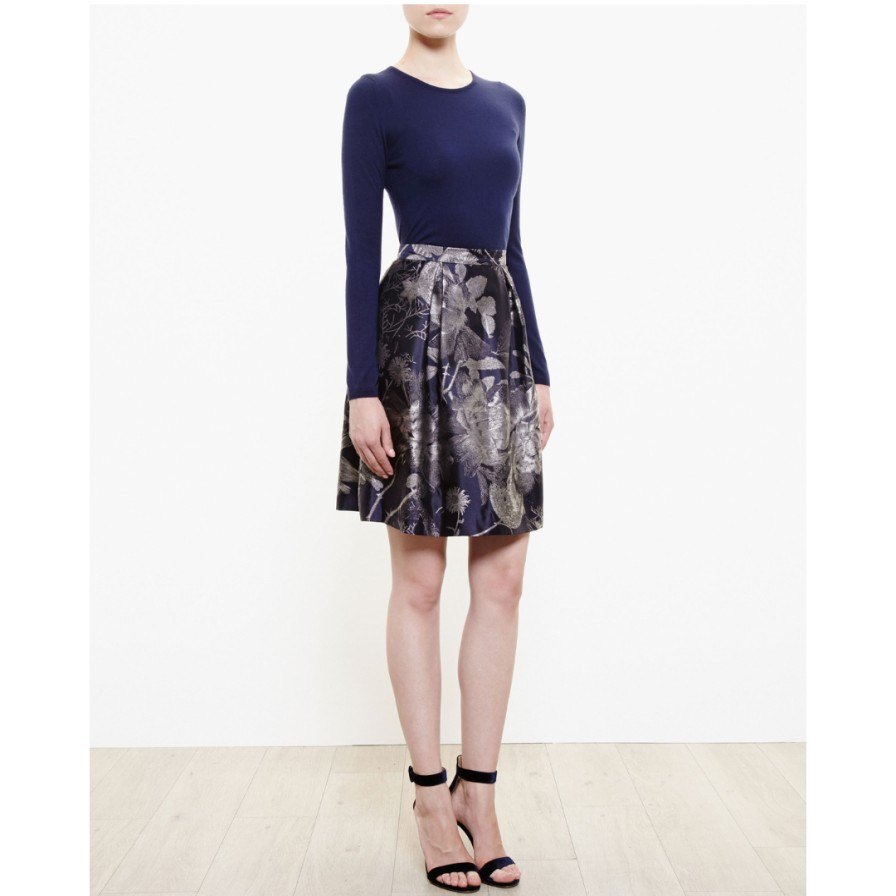 Alice Archer Skirts | Beth V Floral Jacquard Skirt - Midnight Blue