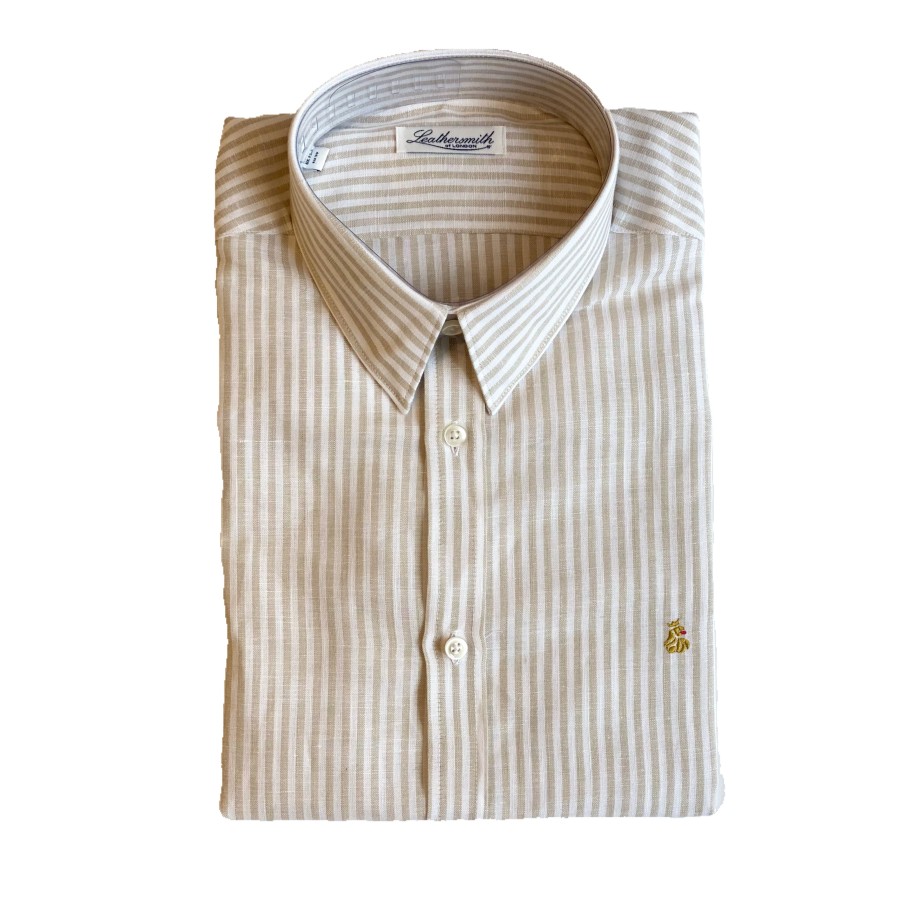 Leathersmith of London Shirts | 5235 Linen Striped Beige Shirt