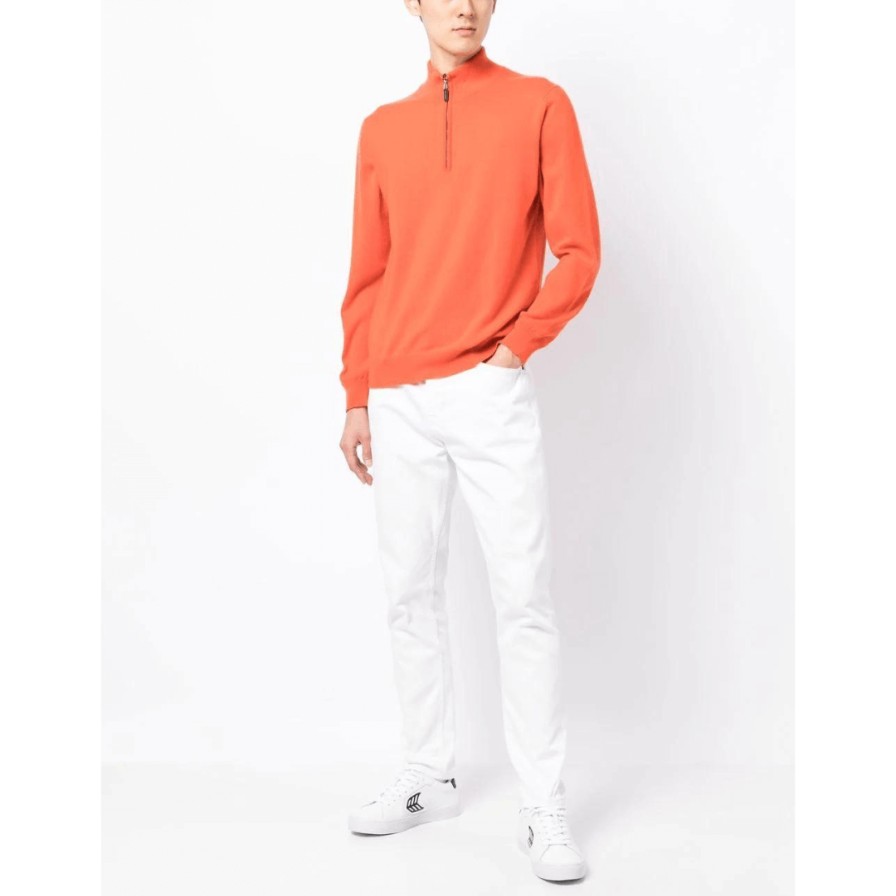 Leathersmith of London Knitwear | Zipped Cashmere Turtleneck - Orange