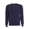 Leathersmith of London Knitwear | Cashmere Vee Neck Sweater - Blackberry