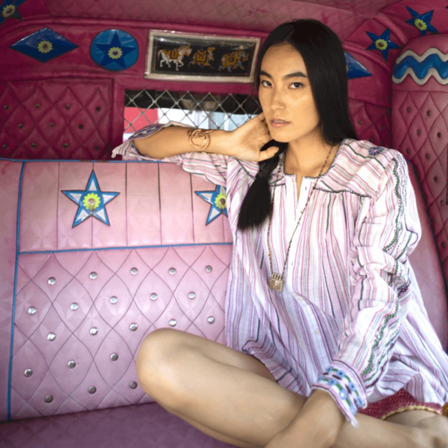 V DE VINSTER Tops | Mexican Embroidery Shirt Pink