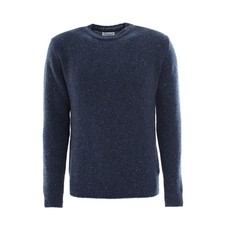 Leathersmith of London Knitwear | Cashmere Round Neck Sweater - Denim