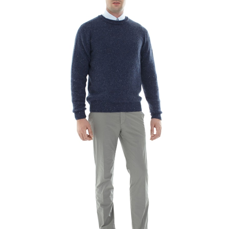 Leathersmith of London Knitwear | Cashmere Round Neck Sweater - Denim