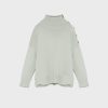 YVES SALOMON Knitwear | High Neck Button Cashmere Wool Knit Sage