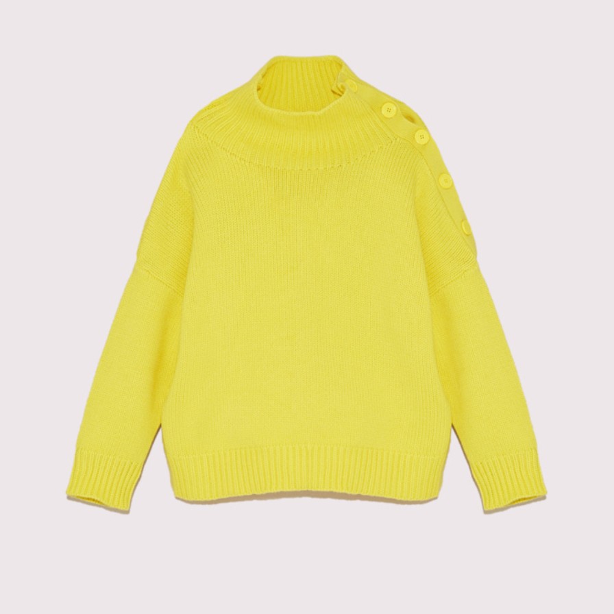 YVES SALOMON Knitwear | Cashmere Funnel Neck Sweater Neon Yellow